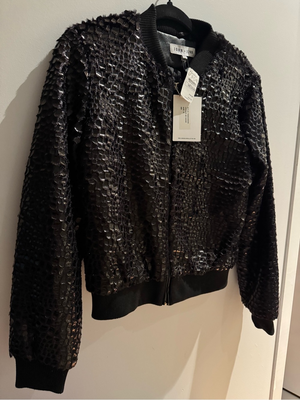 John + Jenn Black Textured Bomber Jacket